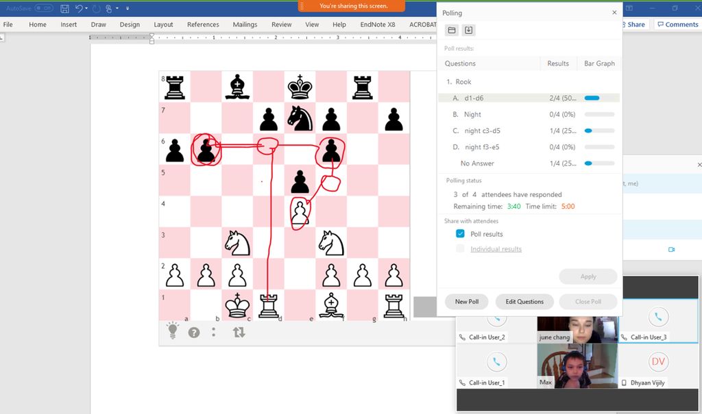 Students annotate their moves on the chess board