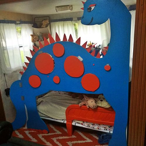 My son's dinosaur bed that my wife and I built.