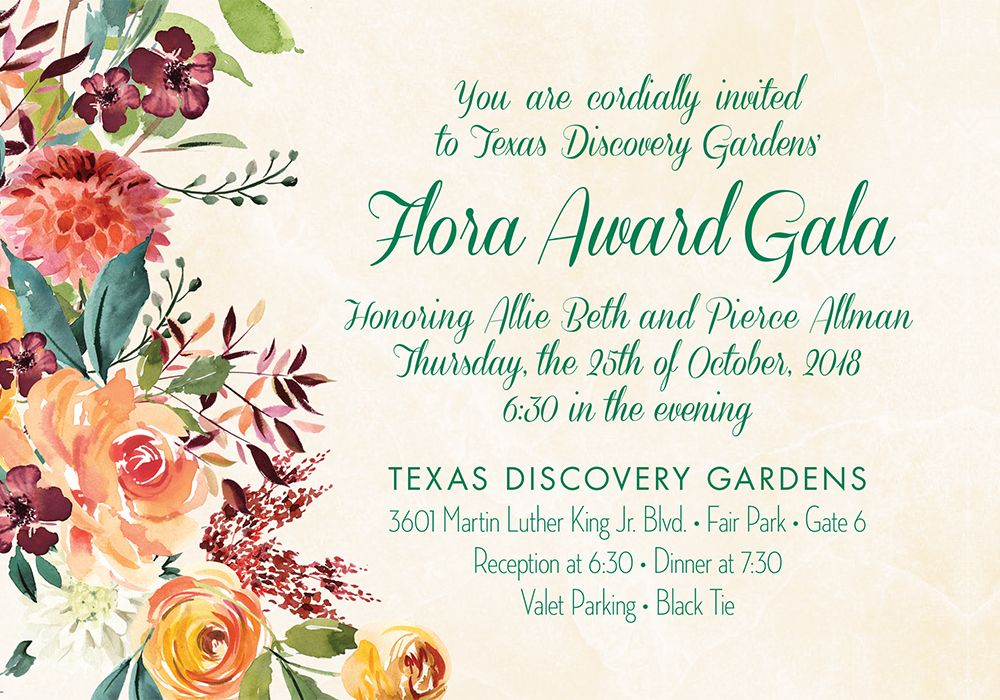 Texas Discovery Gardens Gala Invitation