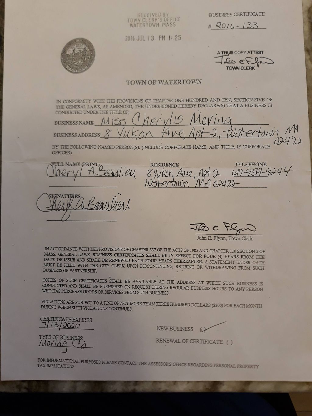 Business Certificate License