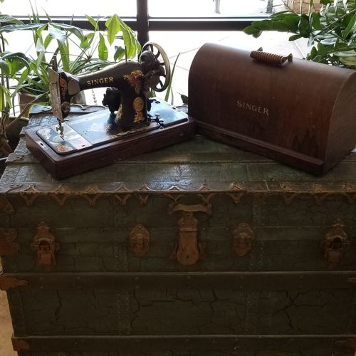 Antique Sewing Machine and Chest