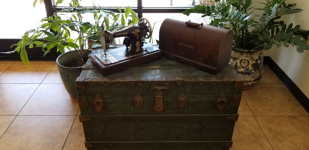 Antique Sewing Machine and Chest