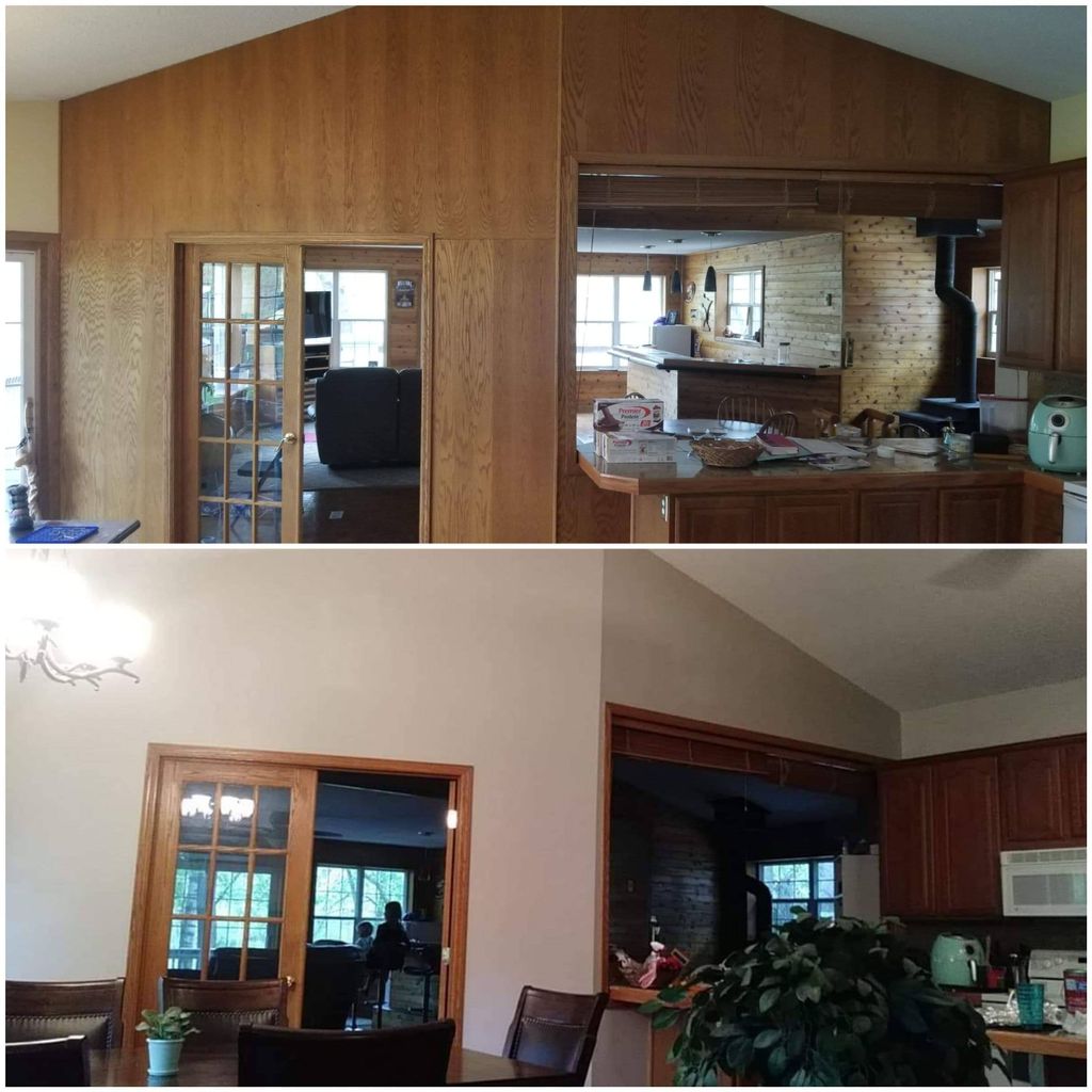Removed outdated paneling. Installed, finished, an