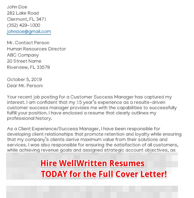Sample Customer Success Cover Letter!