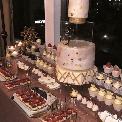 Full fledge dessert bar with wedding cake