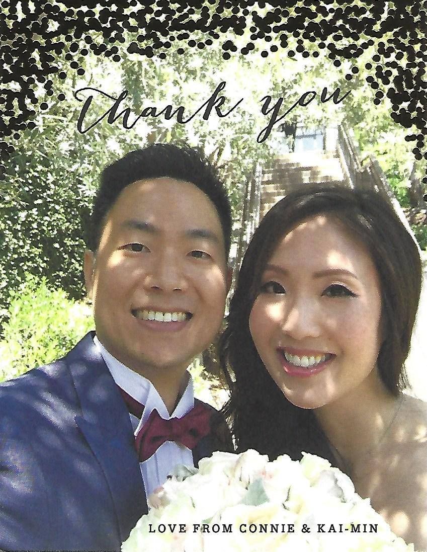 Happy couple sending THANK YOU card to our instruc