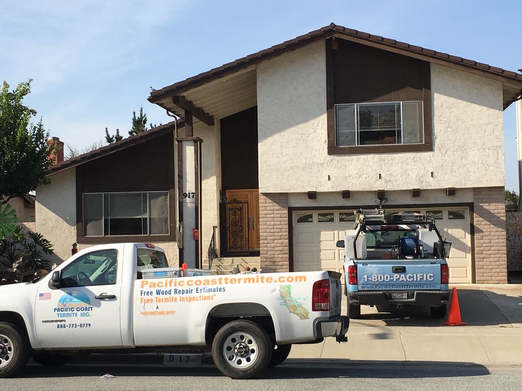 Work trucks at a customers home.