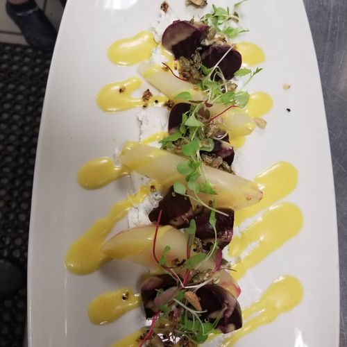 beets and pear salad w passion fruit vinaigrette