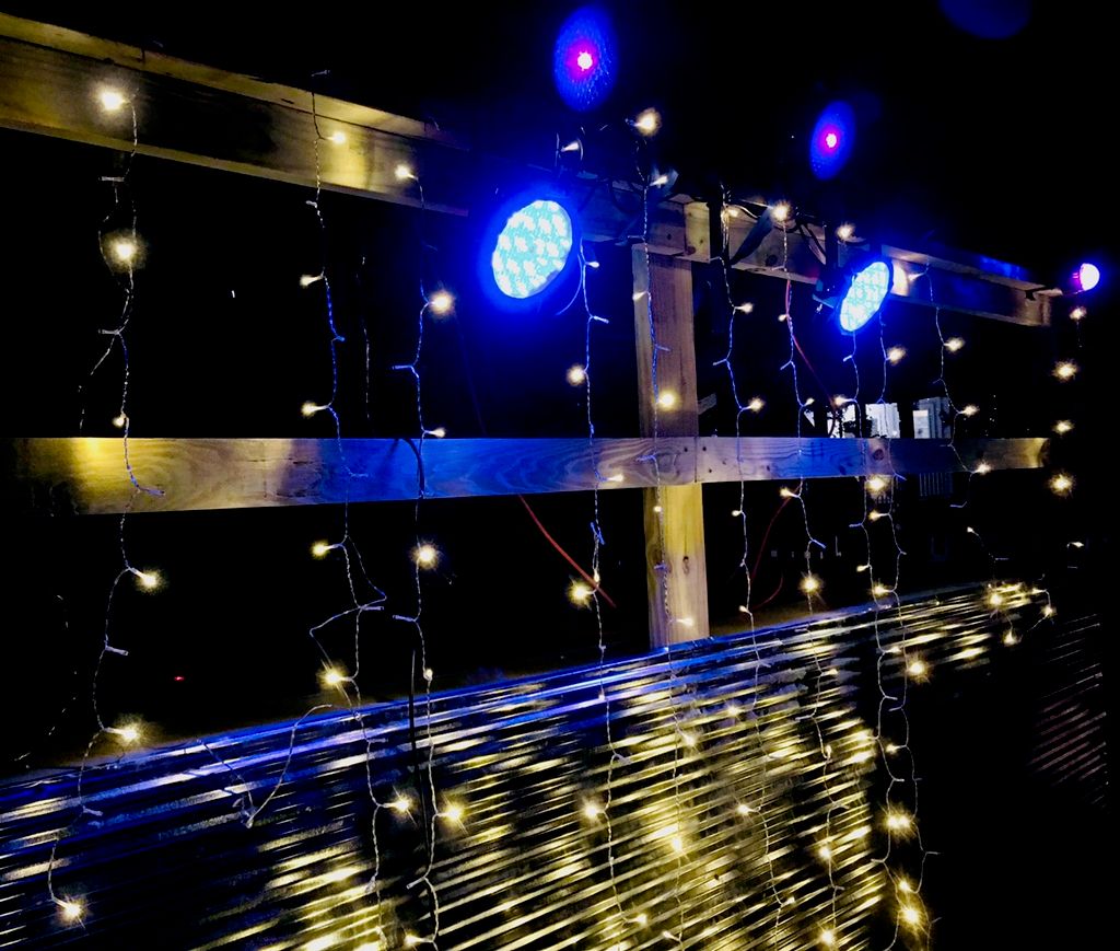 Lighting setup at an outdoor wedding