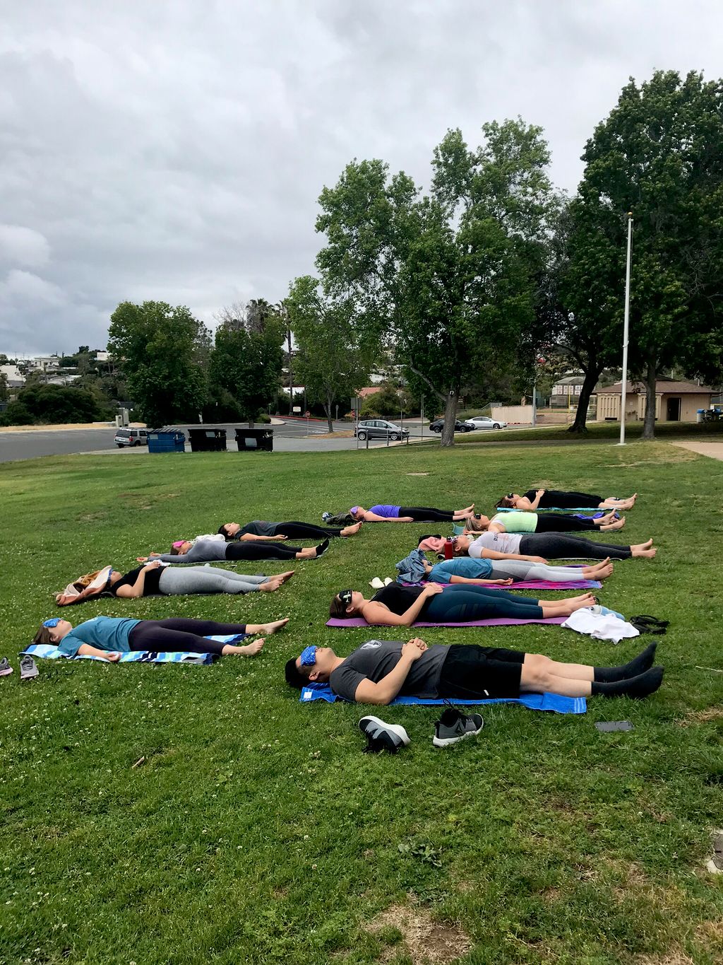 Corporate midday nature yoga class 