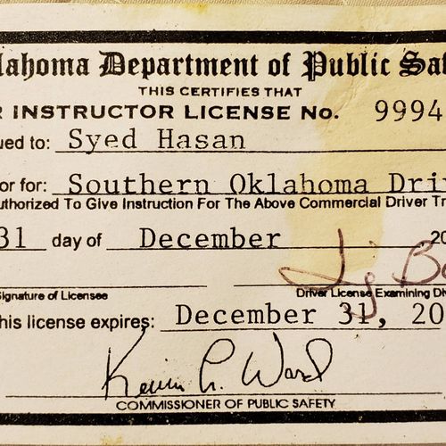 Oklahoma Driver Instructor License 2007-2010