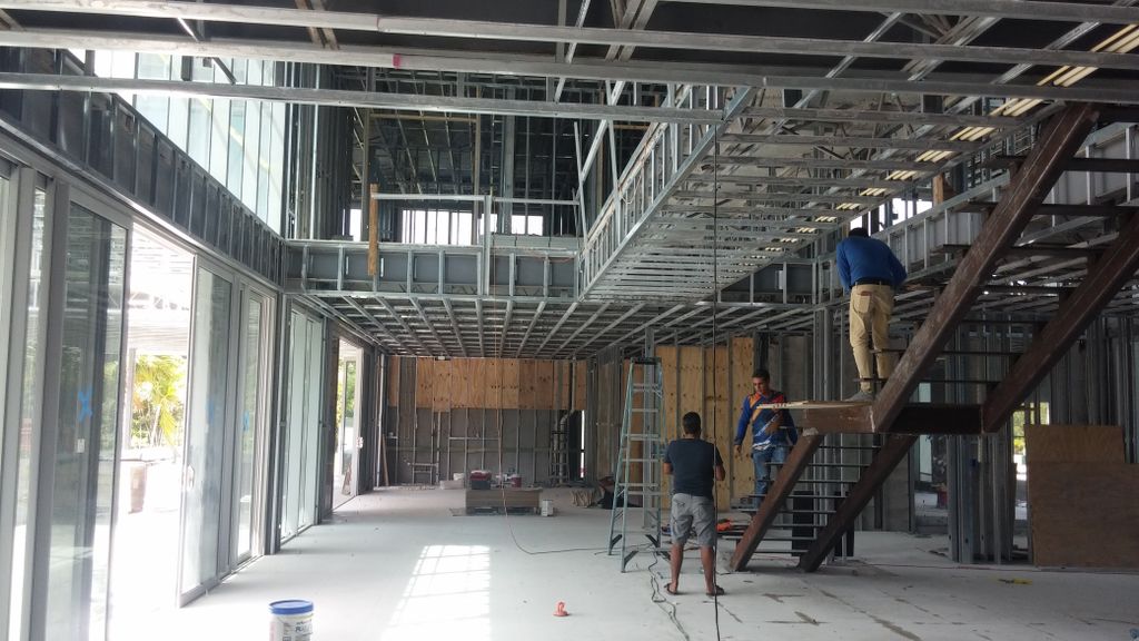 Residential interior under construction.