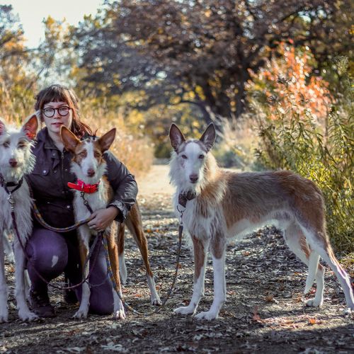 Owner Mary with Her Three Dogs