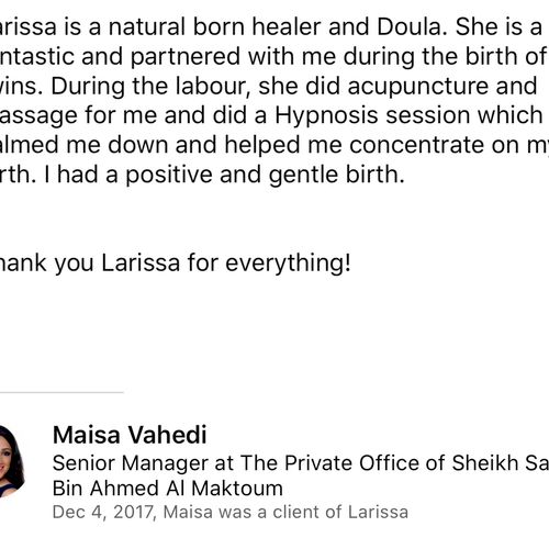 Hypnosis and Hypnobirthing for a client in Dubai