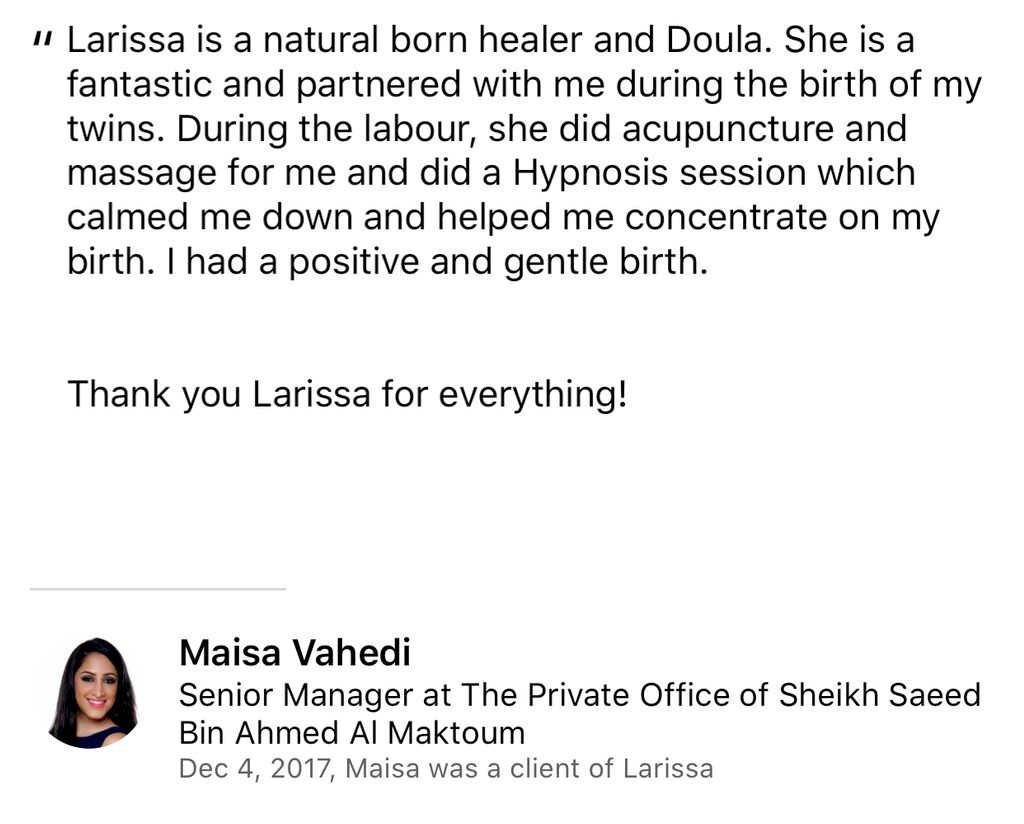 Hypnosis and Hypnobirthing for a client in Dubai