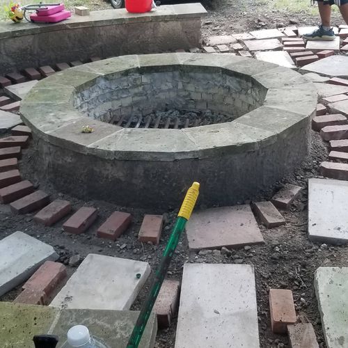 some outdoor hardscape in the process