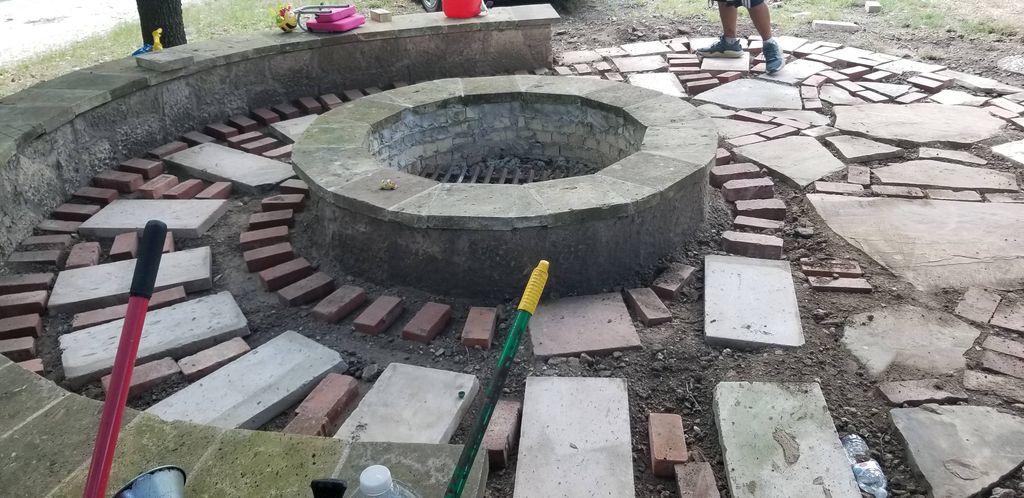 some outdoor hardscape in the process