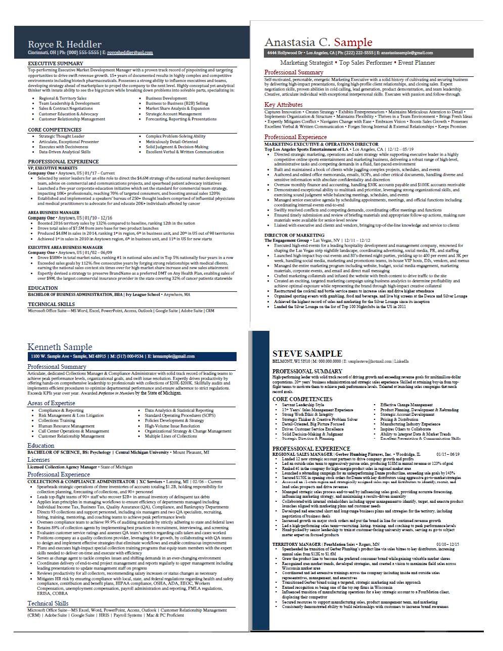 Sample resumes (redacted info)