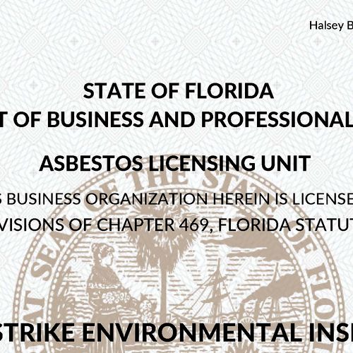 State of Florida Licensed Asbestos Consultant