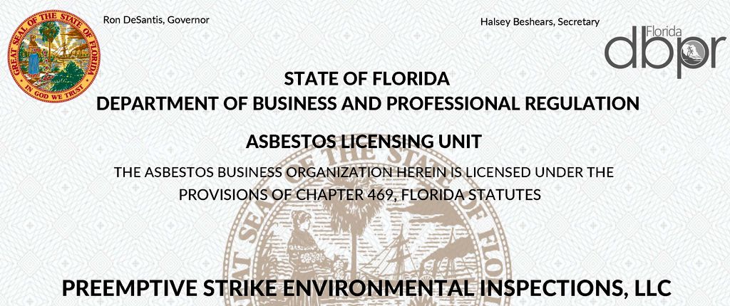 State of Florida Licensed Asbestos Consultant