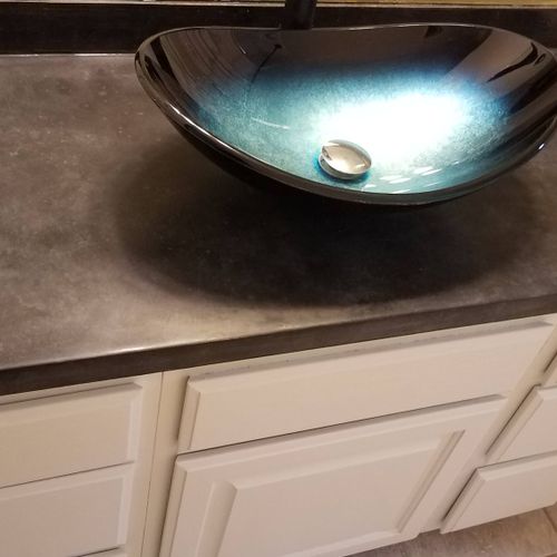 after picture, new concrete counters vessel sink a