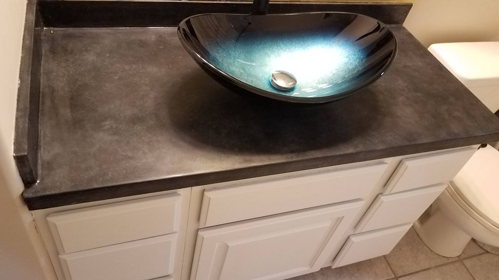 after picture, new concrete counters vessel sink a