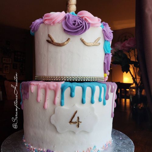 4th Birthday Unicorn Vanilla Bday Cake