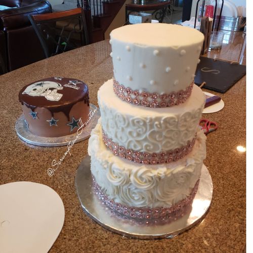 Vanilla Almond Wedding Cake & Chocolate Drip Groom