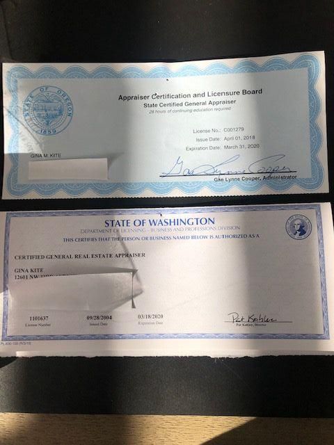 WA/OR State General Appraiser License