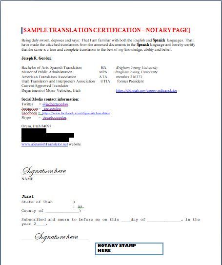 TRANSLATION CERTIFICATION/NOTARY PAGE