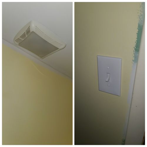 Bathroom light fan combo, controlled by single pul