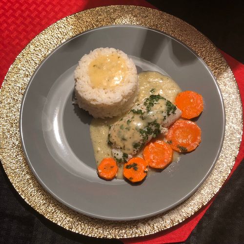 Shallow Poached Flounder w/ Rice Pilaf