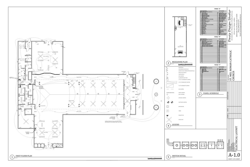 Electrical drawing with breaker panel schedule and