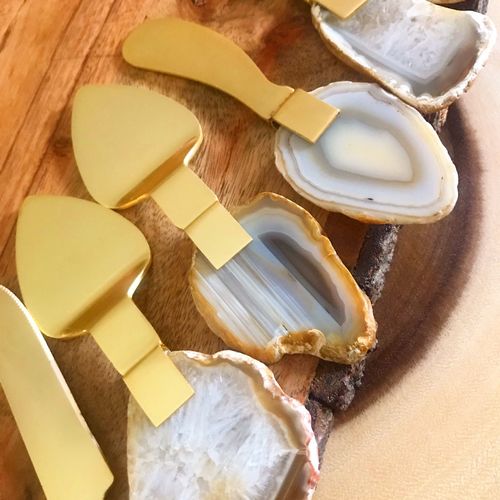 Our gold agate cheese knives are sure to impress. 