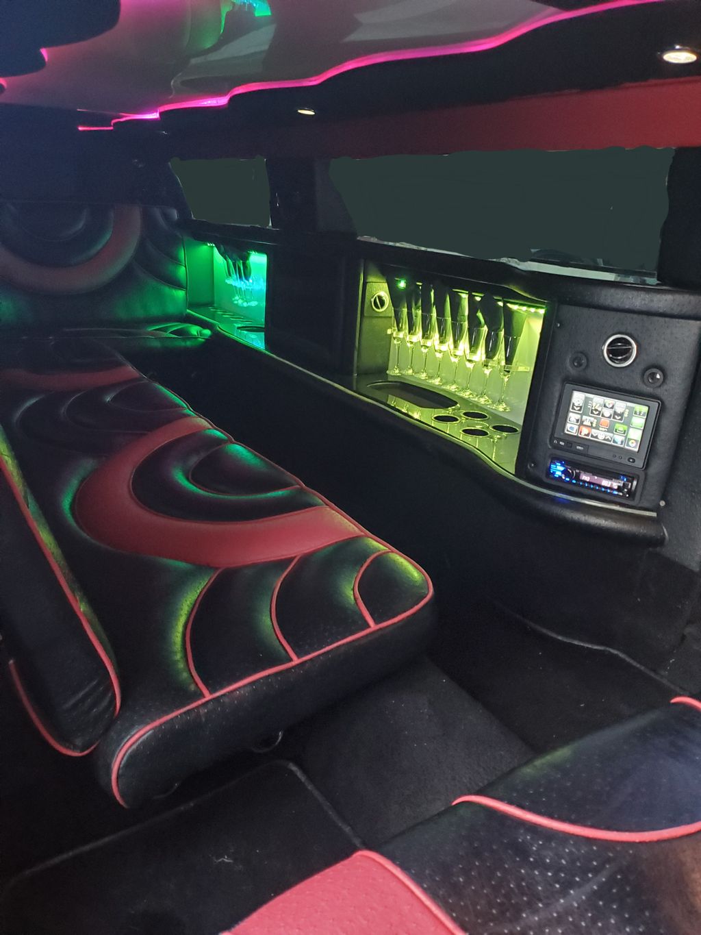Rear interior of 12 passenger luxury stretch limou