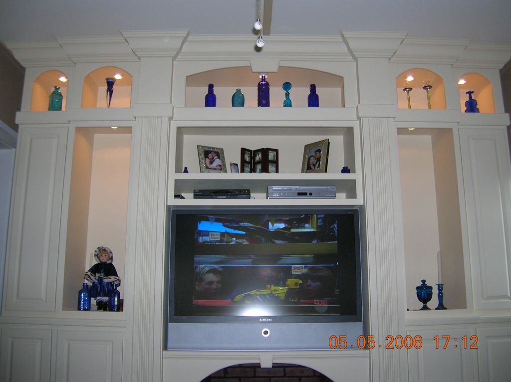 Custom built entertainment center finish