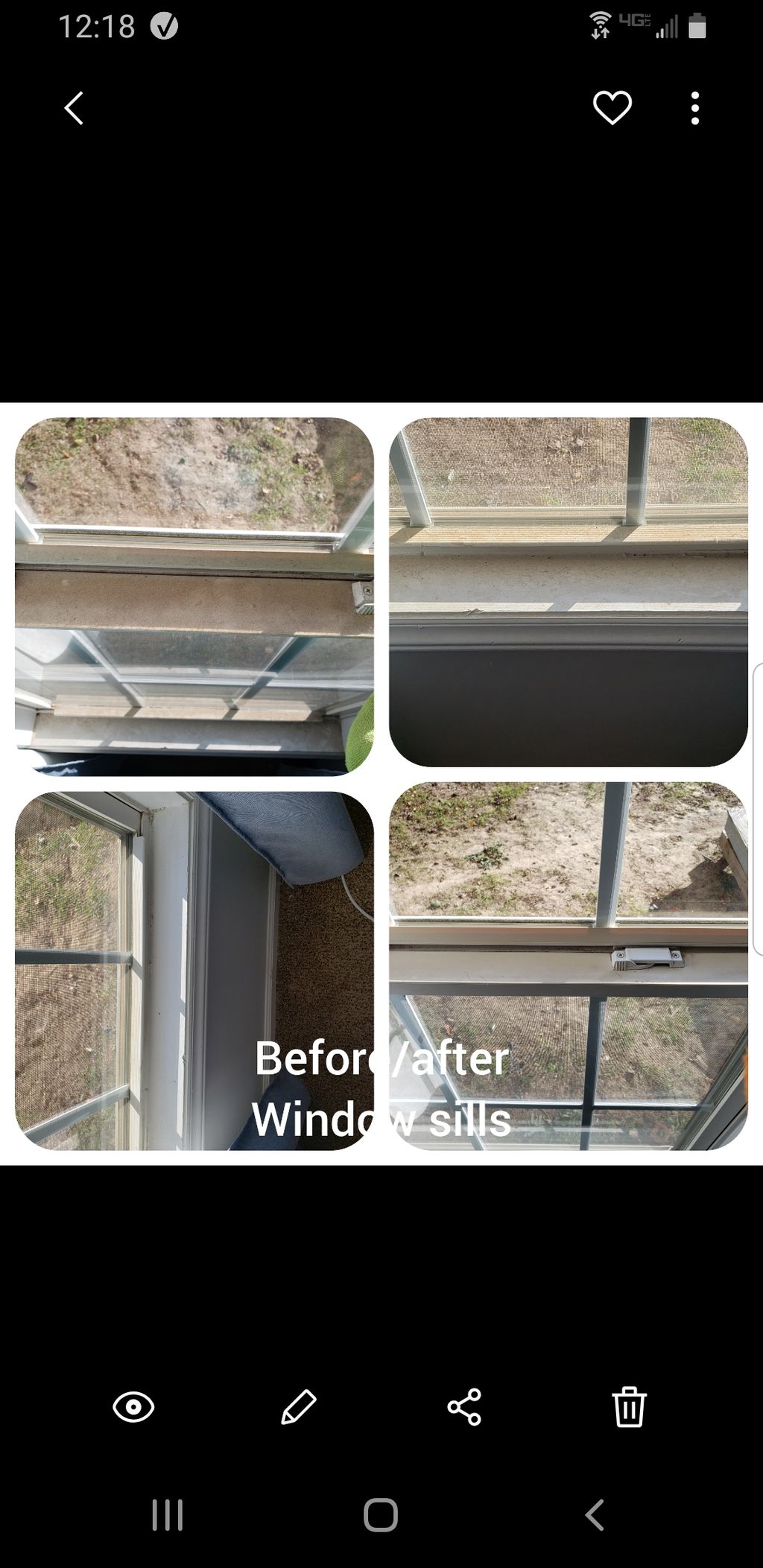 Before and after of dust and grime on window sills
