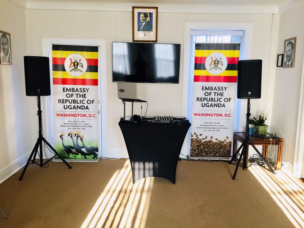 Set up for a networking social event at the embass