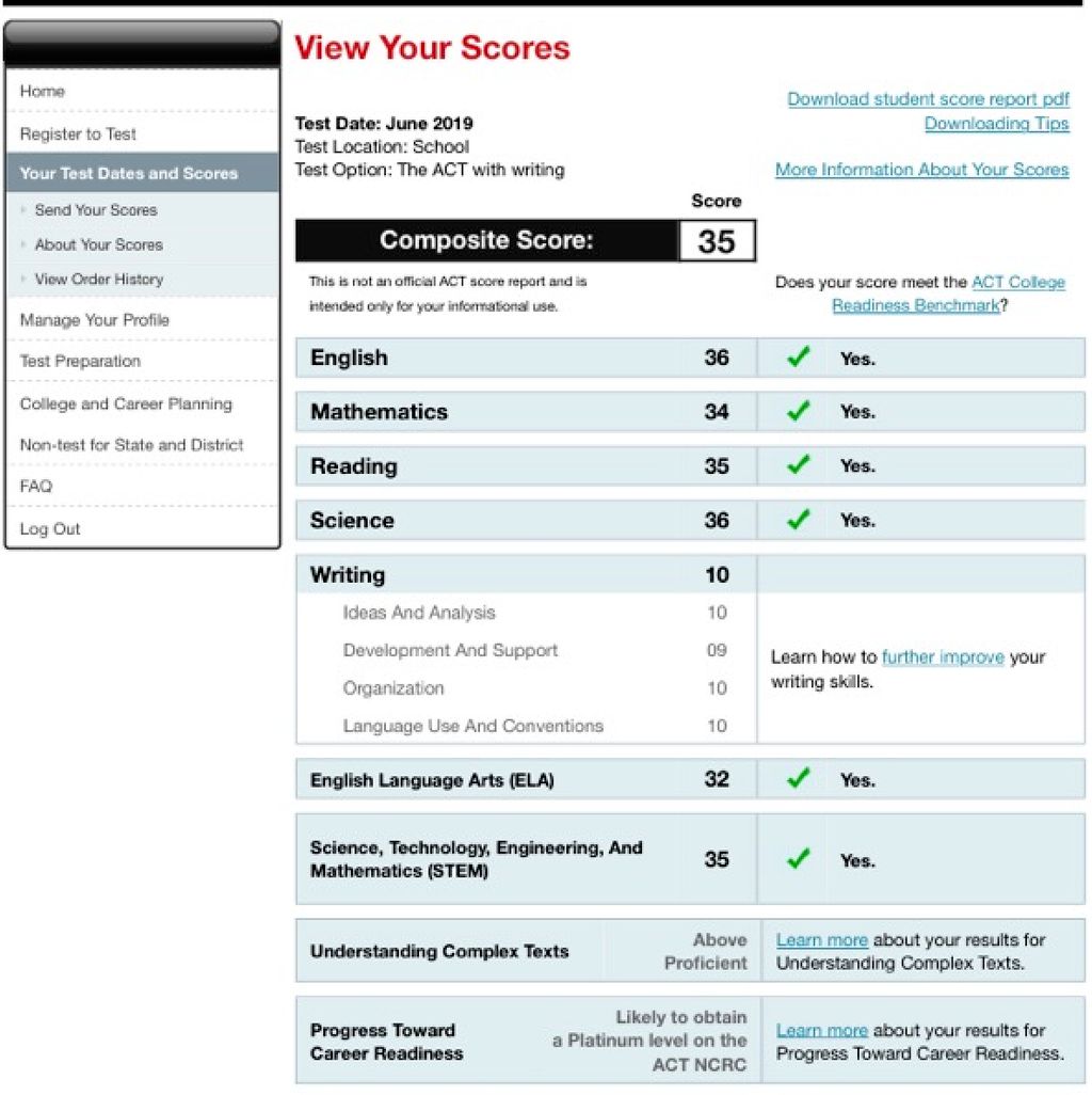 CP student receives a 35 on the ACT!