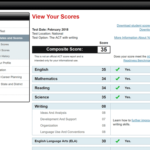 Another top ACT score!