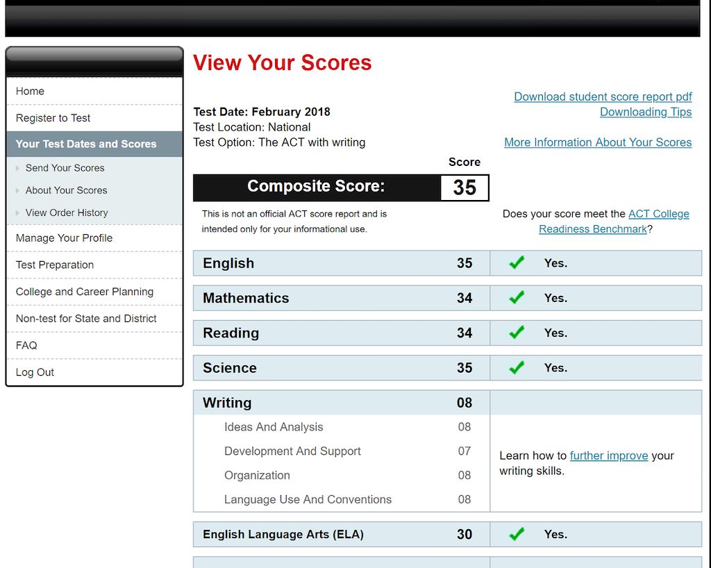 Another top ACT score!