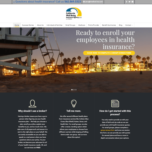 Home page for insurance agency website