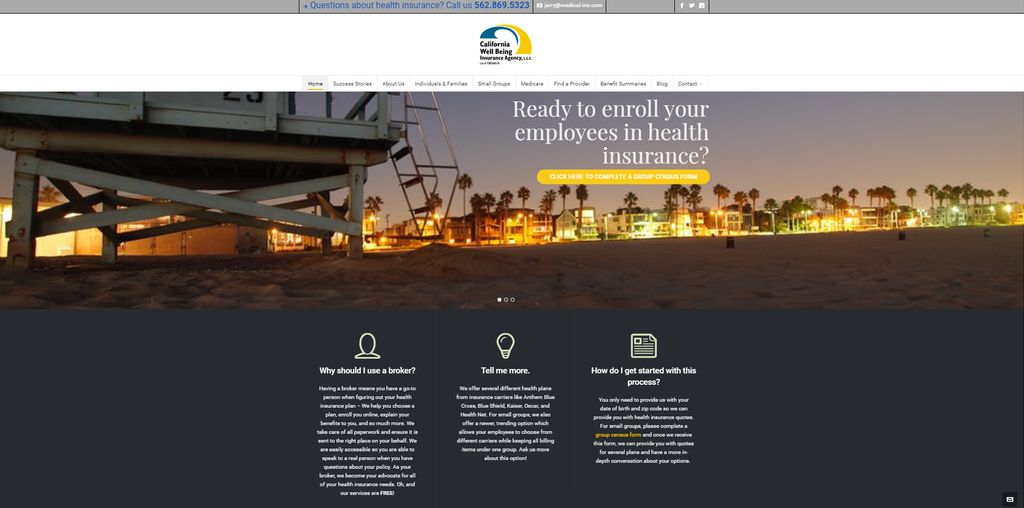 Home page for insurance agency website