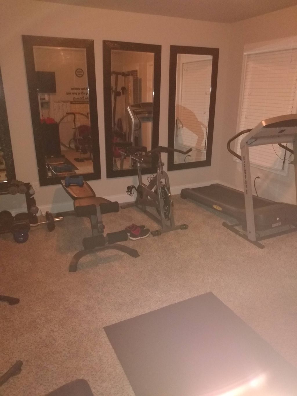 assembled exercise equipment in home gym
