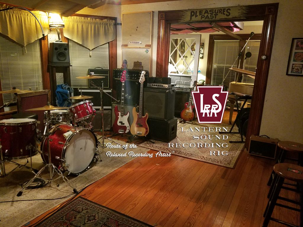 Studio A | Drum room (foreground), front parlour (