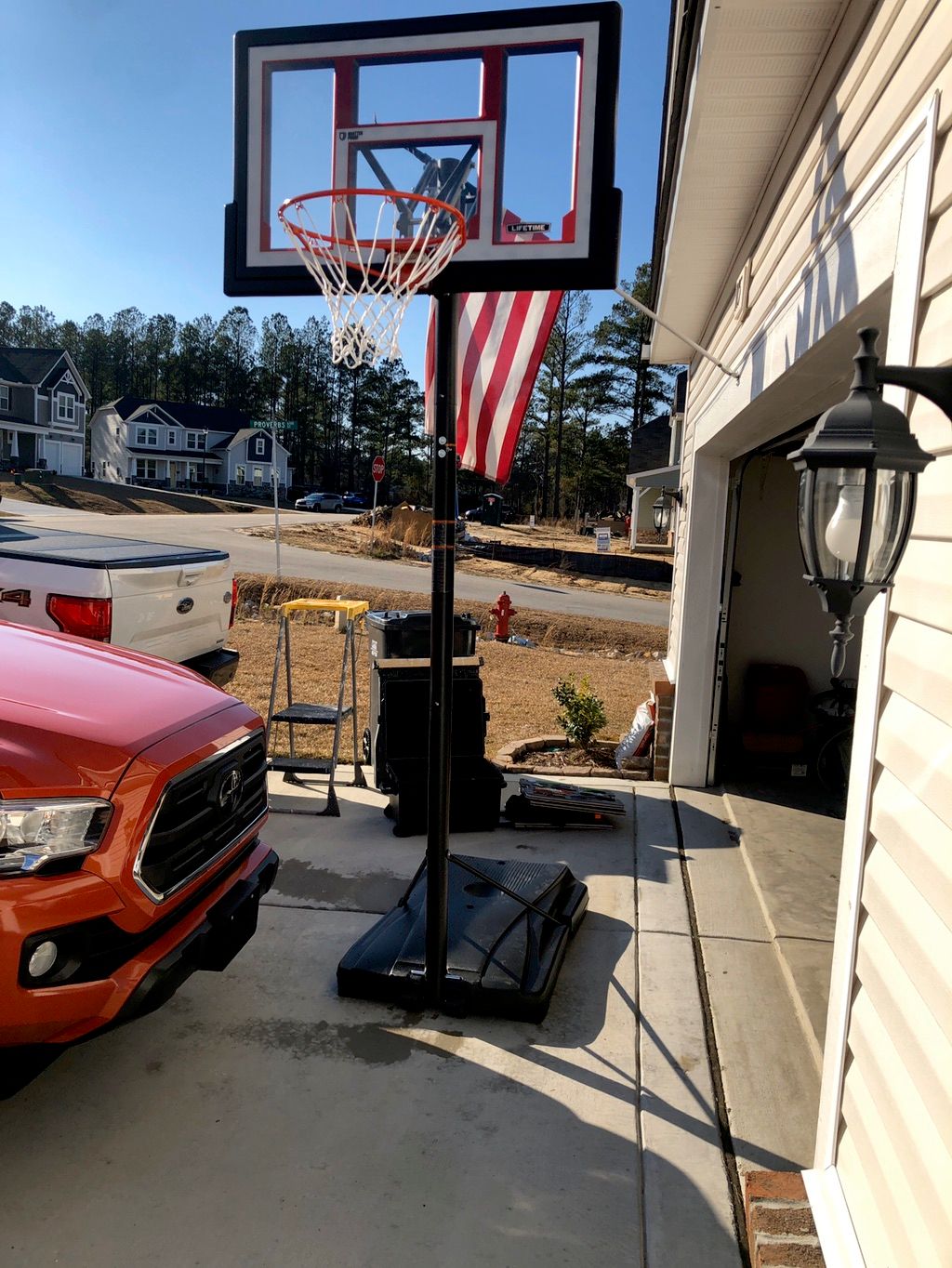 Assembled basketball hoop. 