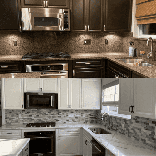 New look for an old kitchen. Before and after. Pai