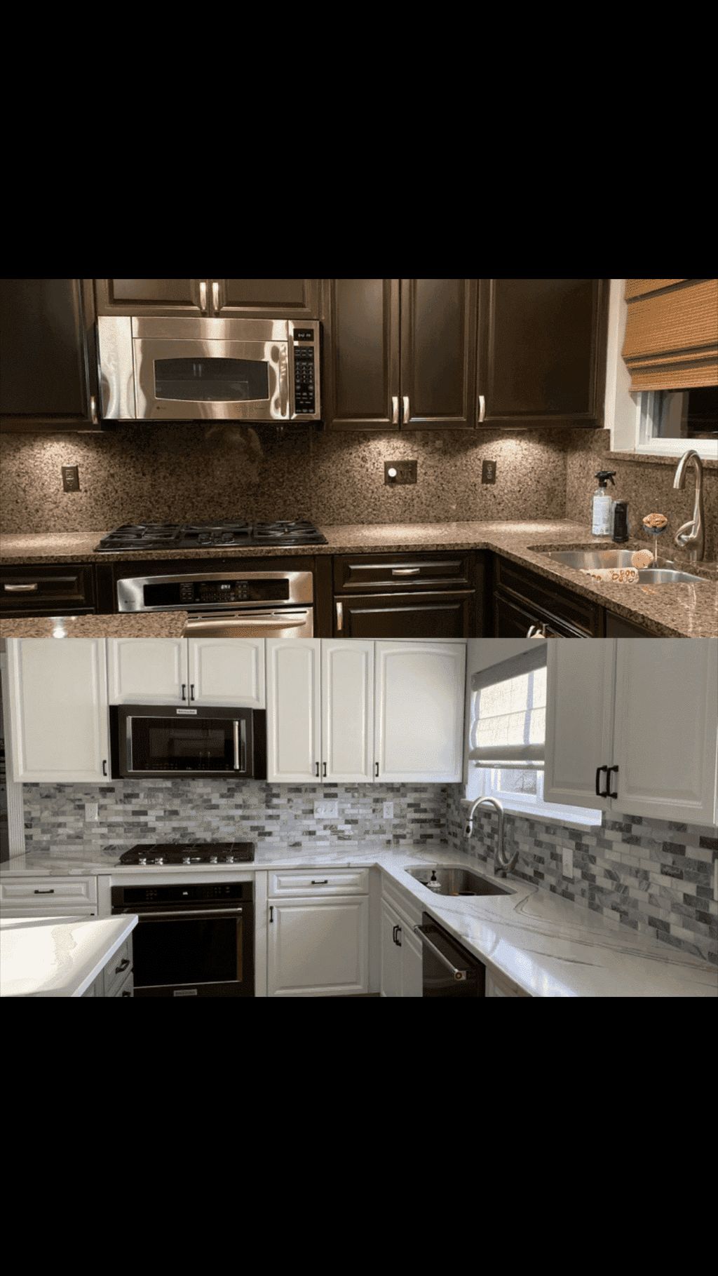 New look for an old kitchen. Before and after. Pai