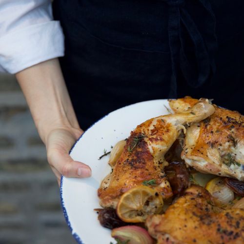Pan-roasted Chicken with Date, Shallot, and Carame