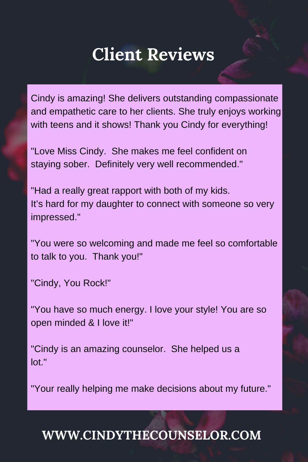 Client testimonials from my website
